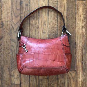 Fossil Red Leather Hobo Bag